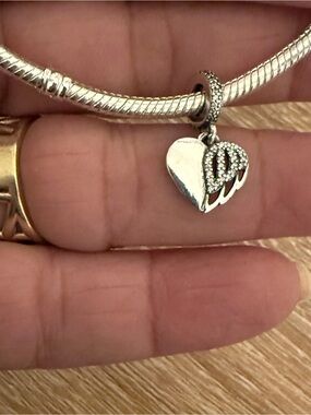 Sterling Silver Heart and Wing Charm Bracelet Pendant - Silver